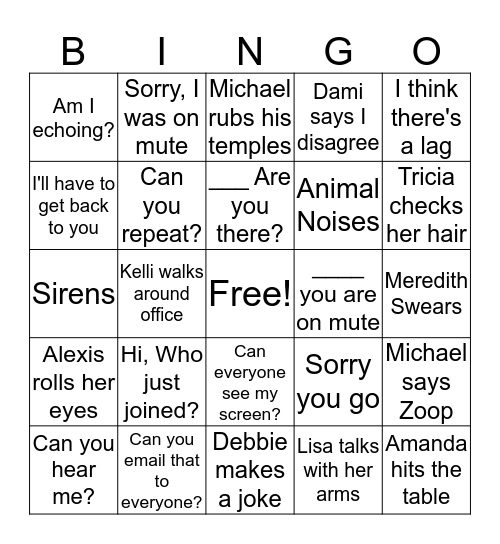 Conference Call Bingo Card