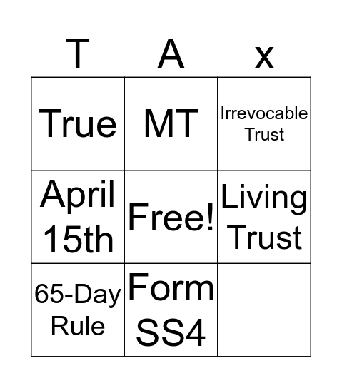 ESTATE & TRUST  Bingo Card