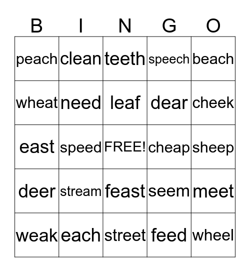 Bingo with ee, ea -long e sound Bingo Card