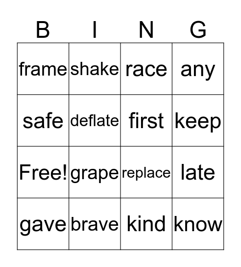 December Vocabulary Bingo Card