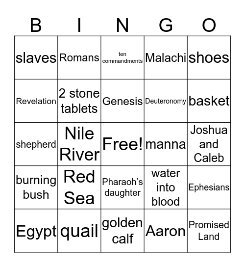 The Life of Moses Bingo Card