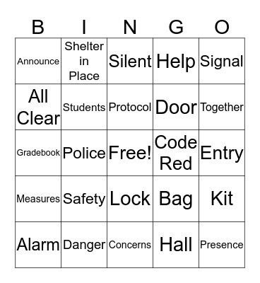 School Safety Bingo Card
