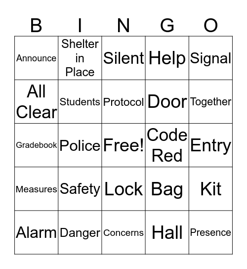 School Safety Bingo Card