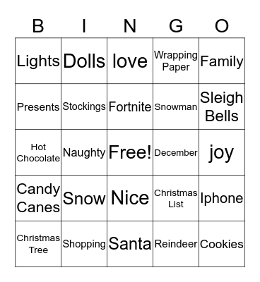 Host Christmas BINGO Card