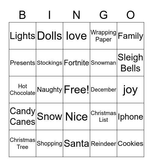 Host Christmas BINGO Card