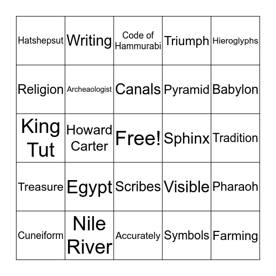 Ancient Mesopotamia and Egypt Bingo Card