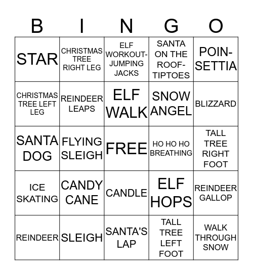 Christmas Exercise Bingo Card