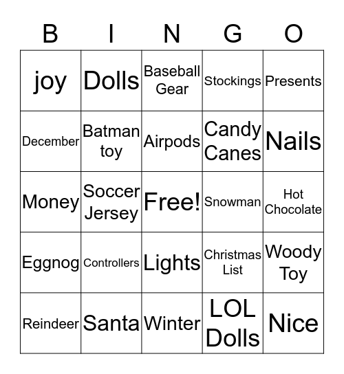 Host Christmas BINGO Card