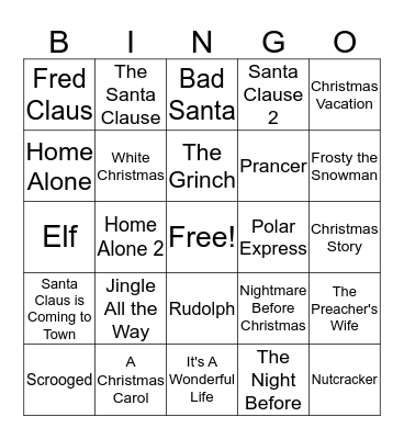 Christmas Movies Bingo Card