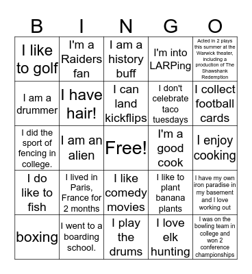 Get To Know You Bingo Card
