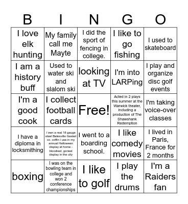 Get To Know You Bingo Card