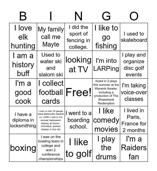 Get To Know You Bingo Card