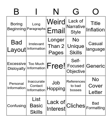 Resume Bingo Card