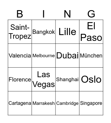 Wereldsteden  Bingo Card