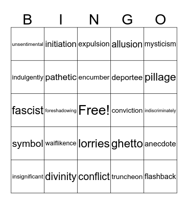 Night Vocabulary 1 Bingo Card