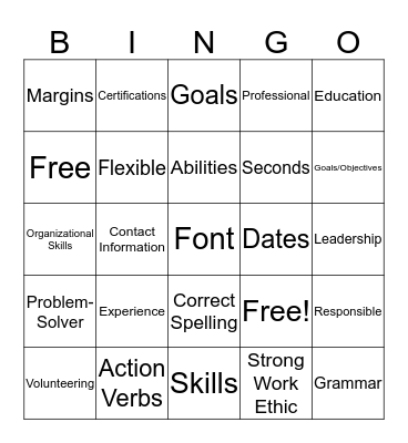 Resume Bingo! Bingo Card