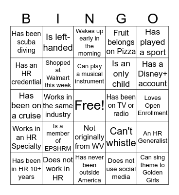 Icebreaker Bingo Card