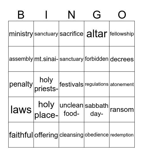 Leviticus Bingo! Bingo Card