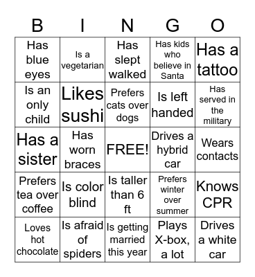 Blue Chair People BINGO Card