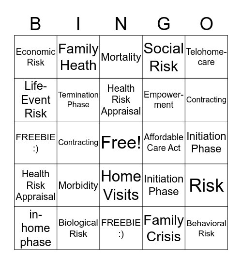 Chapter 28: Family Health Risks Bingo Card