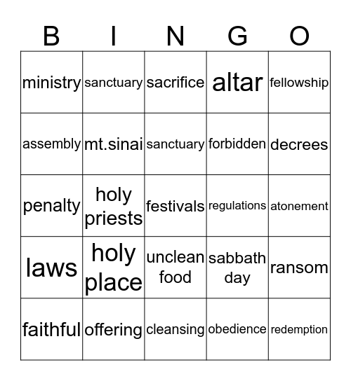 Leviticus Bingo! Bingo Card