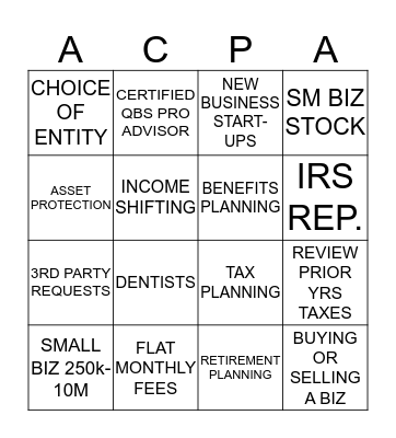 BNI ELITE BUSINESS BUILDERS CPA BINGO Card