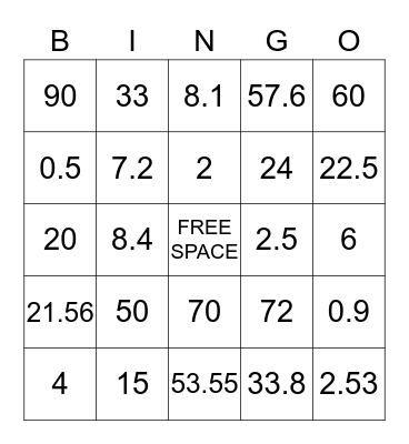 Country Math Bingo  Bingo Card