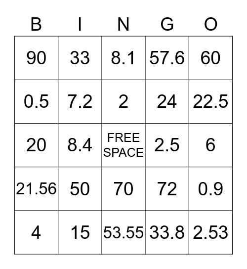 Country Math Bingo  Bingo Card