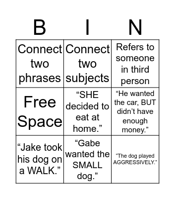 Parts of Speech Bingo Card