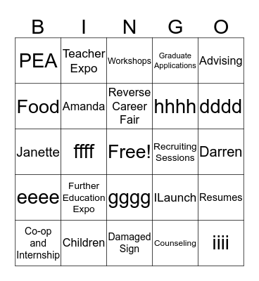 Career Centre BINGO!! Bingo Card