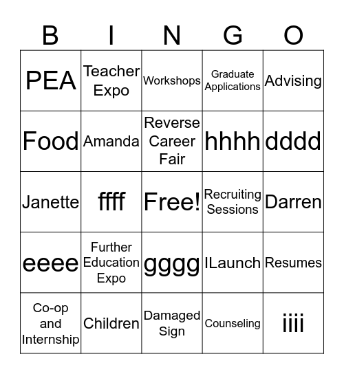 Career Centre BINGO!! Bingo Card