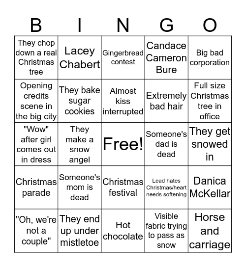 Christmas Hallmark Movie Bingo Card