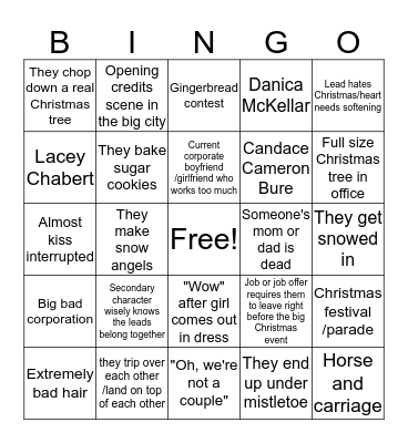 Christmas Hallmark Movie Bingo Card