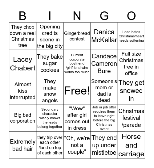 Christmas Hallmark Movie Bingo Card