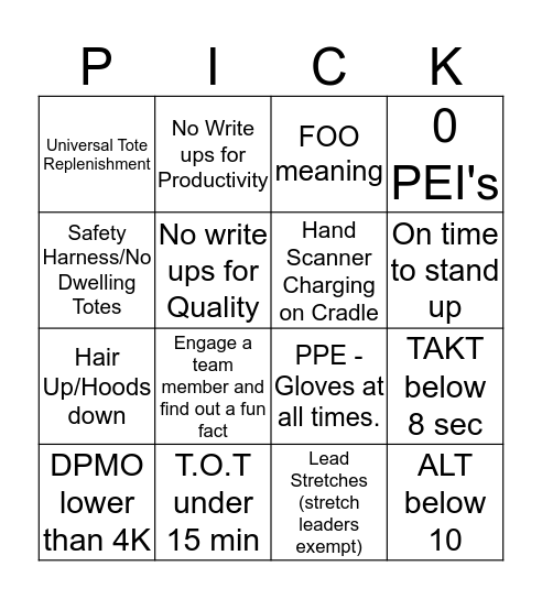 DTW1 PEAK Bingo Card