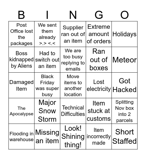 What Excuse does #Shelflatecrate have for us today? Bingo Card