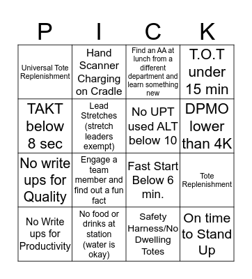 DTW1 PEAK Bingo Card