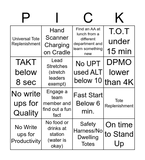 DTW1 PEAK Bingo Card