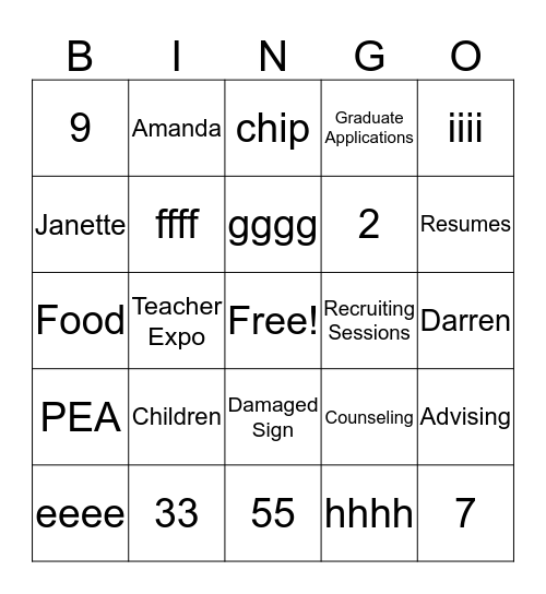 Career Centre BINGO!! Bingo Card