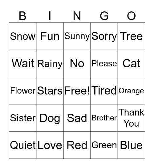 ASL Bingo Card