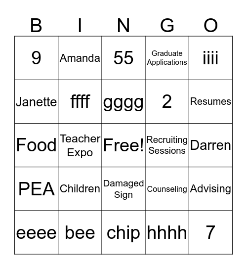 Career Centre BINGO!! Bingo Card