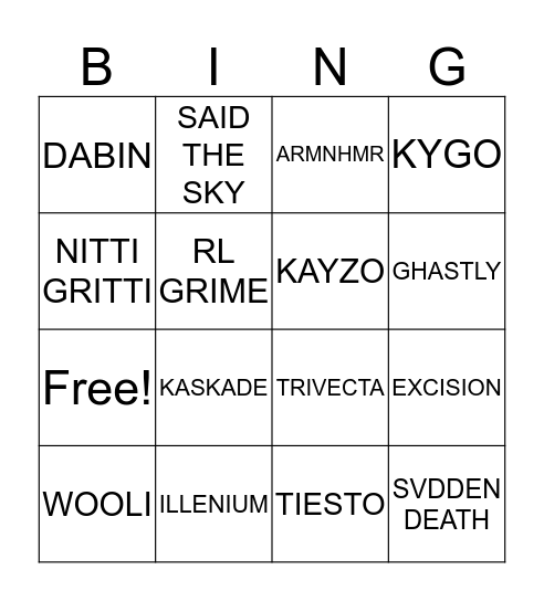 EDM BINGOOOO Bingo Card