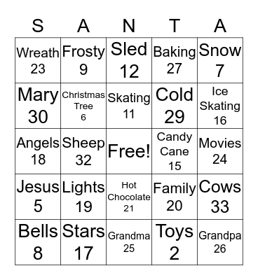 Christmas Bingo Card