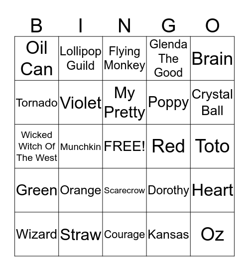 The Wizard Of Oz  Bingo Card