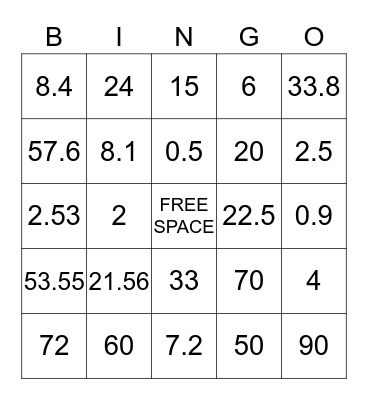 Country Math Bingo  Bingo Card