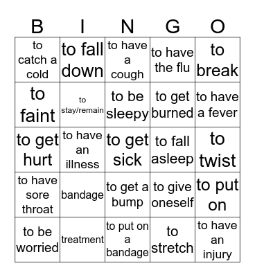 Lista #6.5 La salud, enfermedades y heridas Bingo Card