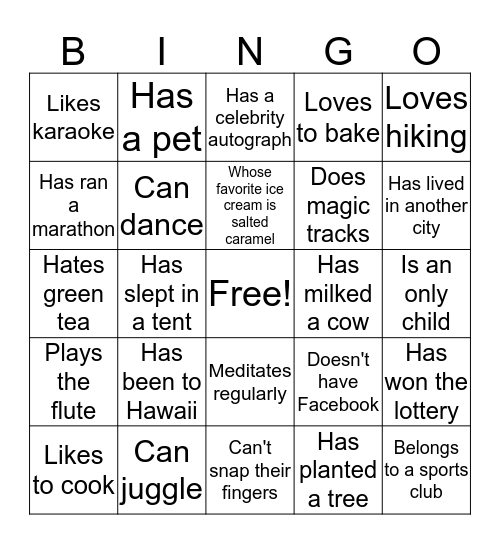 People Bingo Card