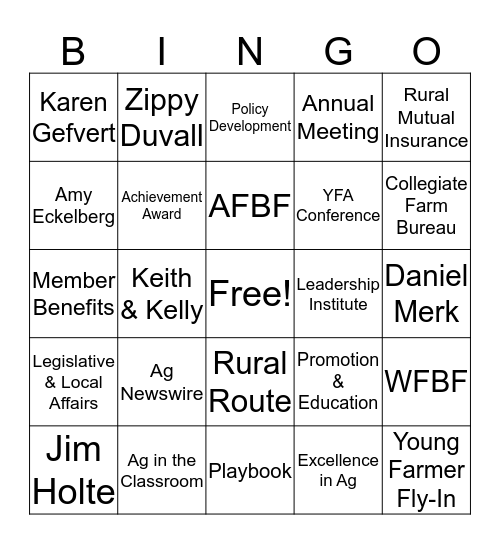 YFA Bingo - District 7 Bingo Card