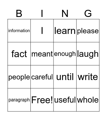 Untitled Bingo Card