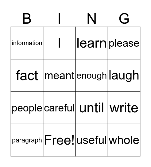 Untitled Bingo Card